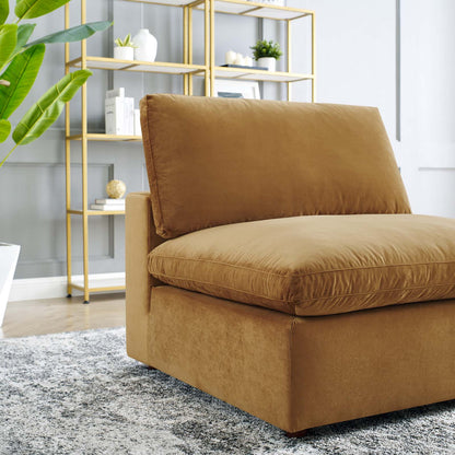Commix Down Filled Overstuffed Performance Velvet Armless Chair, Velvet, Brown, 19865
