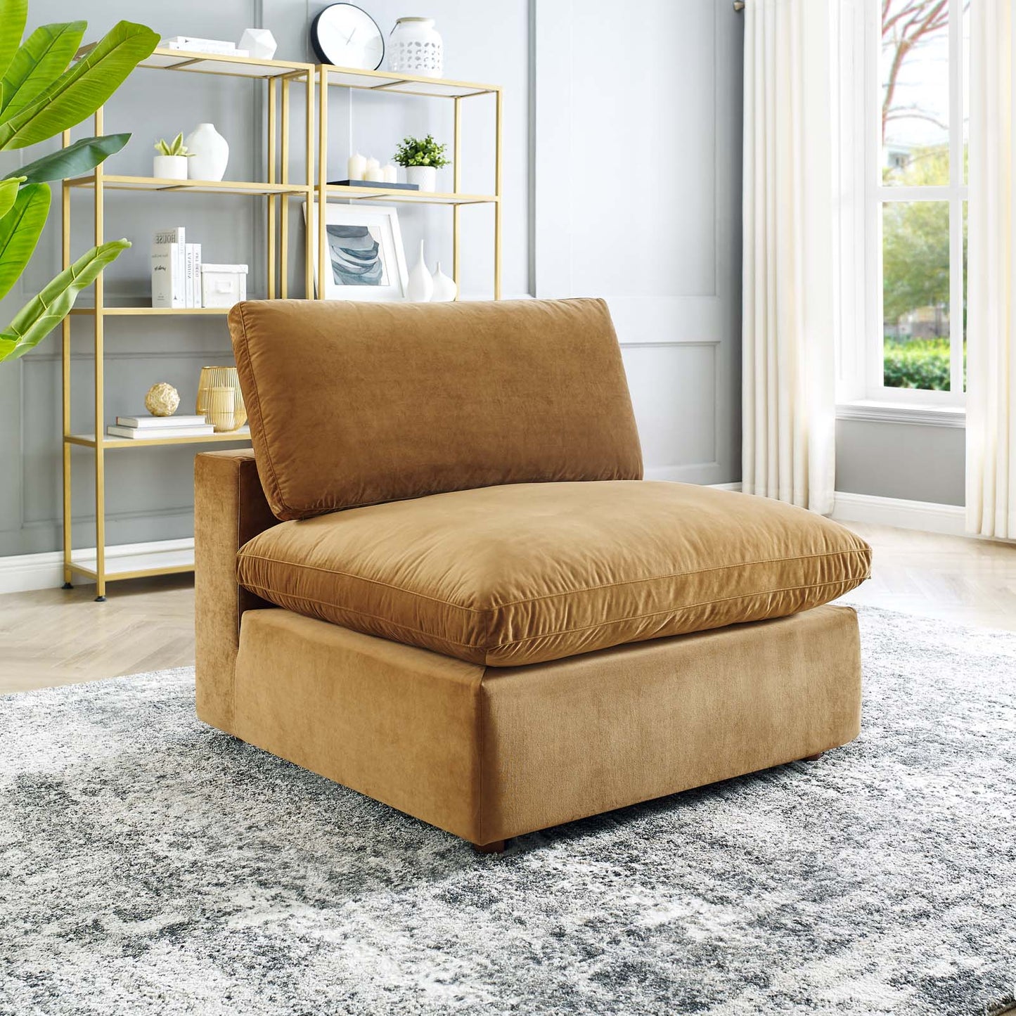 Commix Down Filled Overstuffed Performance Velvet Armless Chair, Velvet, Brown, 19865