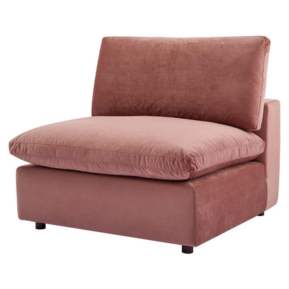 Commix Down Filled Overstuffed Performance Velvet Armless Chair, Velvet, Pink, 19866
