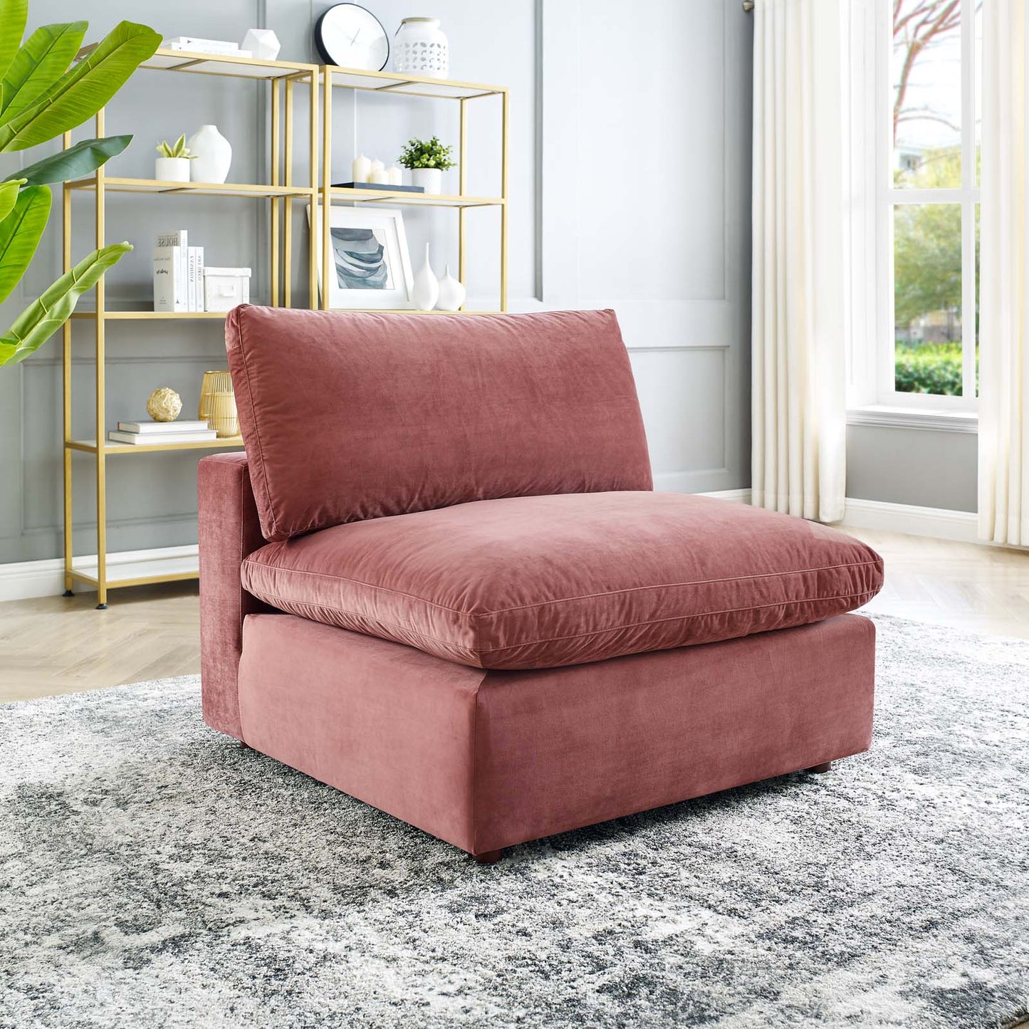 Commix Down Filled Overstuffed Performance Velvet Armless Chair, Velvet, Pink, 19866