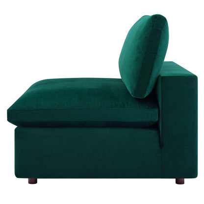 Commix Down Filled Overstuffed Performance Velvet Armless Chair, Velvet, Green, 19867