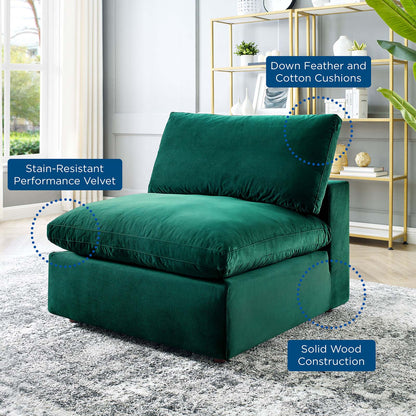 Commix Down Filled Overstuffed Performance Velvet Armless Chair, Velvet, Green, 19867