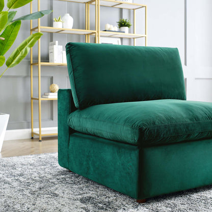 Commix Down Filled Overstuffed Performance Velvet Armless Chair, Velvet, Green, 19867