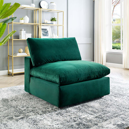 Commix Down Filled Overstuffed Performance Velvet Armless Chair, Velvet, Green, 19867