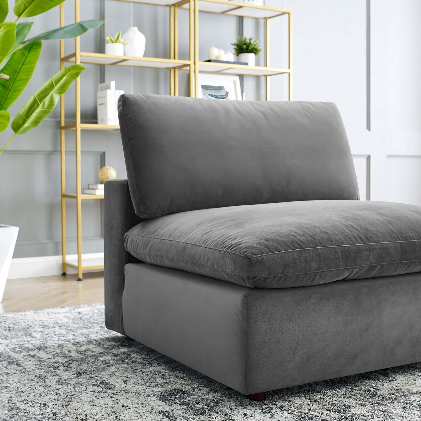 Commix Down Filled Overstuffed Performance Velvet Armless Chair, Velvet, Grey Gray, 19868