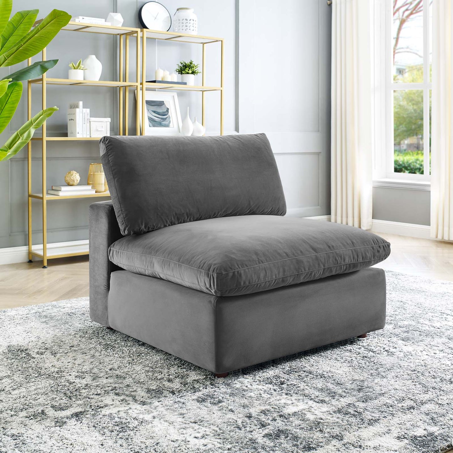 Commix Down Filled Overstuffed Performance Velvet Armless Chair, Velvet, Grey Gray, 19868