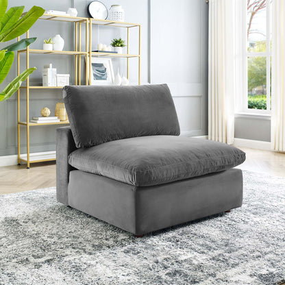 Commix Down Filled Overstuffed Performance Velvet Armless Chair, Velvet, Grey Gray, 19868