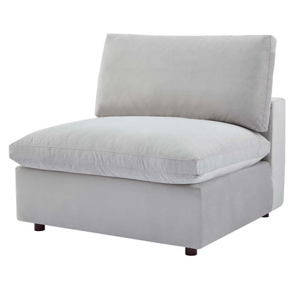 Commix Down Filled Overstuffed Performance Velvet Armless Chair, Velvet, Light Grey Gray, 19869