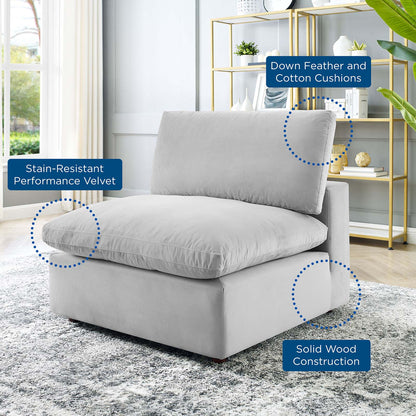 Commix Down Filled Overstuffed Performance Velvet Armless Chair, Velvet, Light Grey Gray, 19869