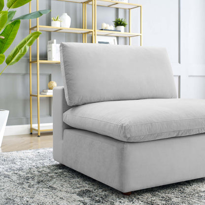 Commix Down Filled Overstuffed Performance Velvet Armless Chair, Velvet, Light Grey Gray, 19869