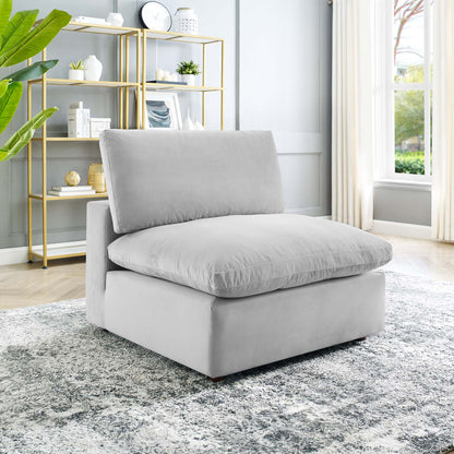 Commix Down Filled Overstuffed Performance Velvet Armless Chair, Velvet, Light Grey Gray, 19869