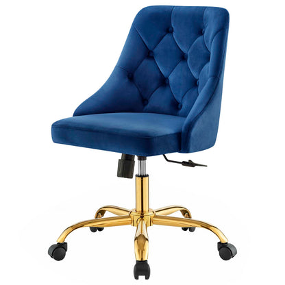 Distinct Tufted Swivel Performance Velvet Office Chair, Velvet, Gold Blue Navy, 19875