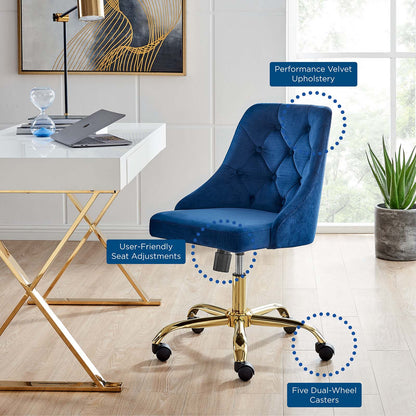 Distinct Tufted Swivel Performance Velvet Office Chair, Velvet, Gold Blue Navy, 19875