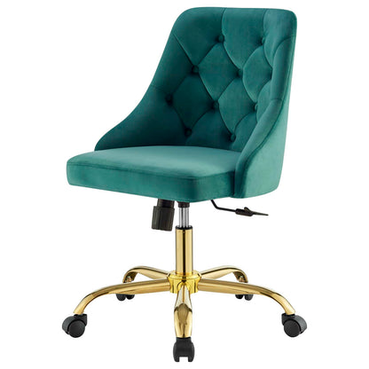 Distinct Tufted Swivel Performance Velvet Office Chair, Velvet, Gold Teal Blue, 19876