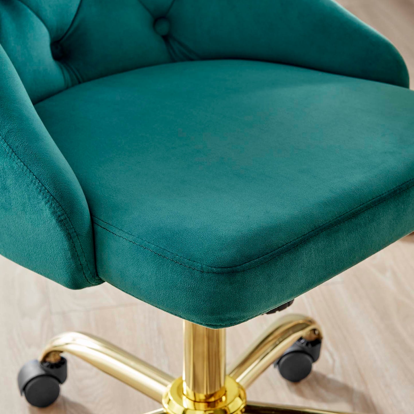 Distinct Tufted Swivel Performance Velvet Office Chair, Velvet, Gold Teal Blue, 19876