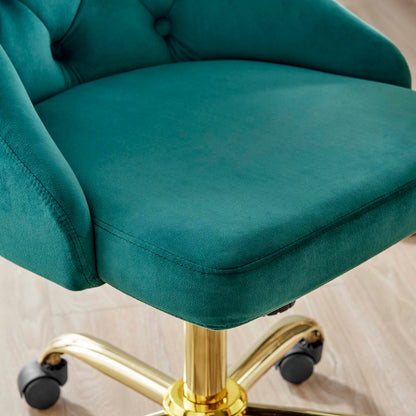 Distinct Tufted Swivel Performance Velvet Office Chair, Velvet, Gold Teal Blue, 19876
