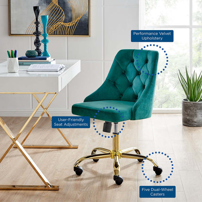 Distinct Tufted Swivel Performance Velvet Office Chair, Velvet, Gold Teal Blue, 19876