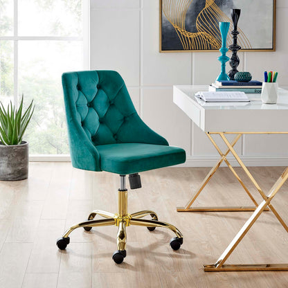 Distinct Tufted Swivel Performance Velvet Office Chair, Velvet, Gold Teal Blue, 19876