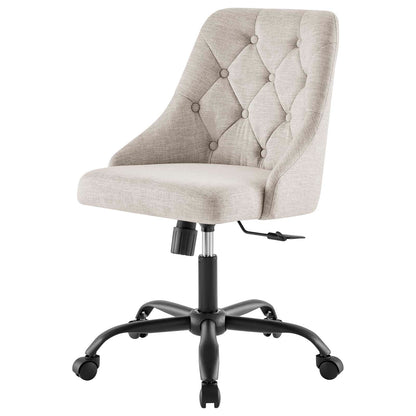 Distinct Tufted Swivel Upholstered Office Chair, Fabric, Black Beige, 19877