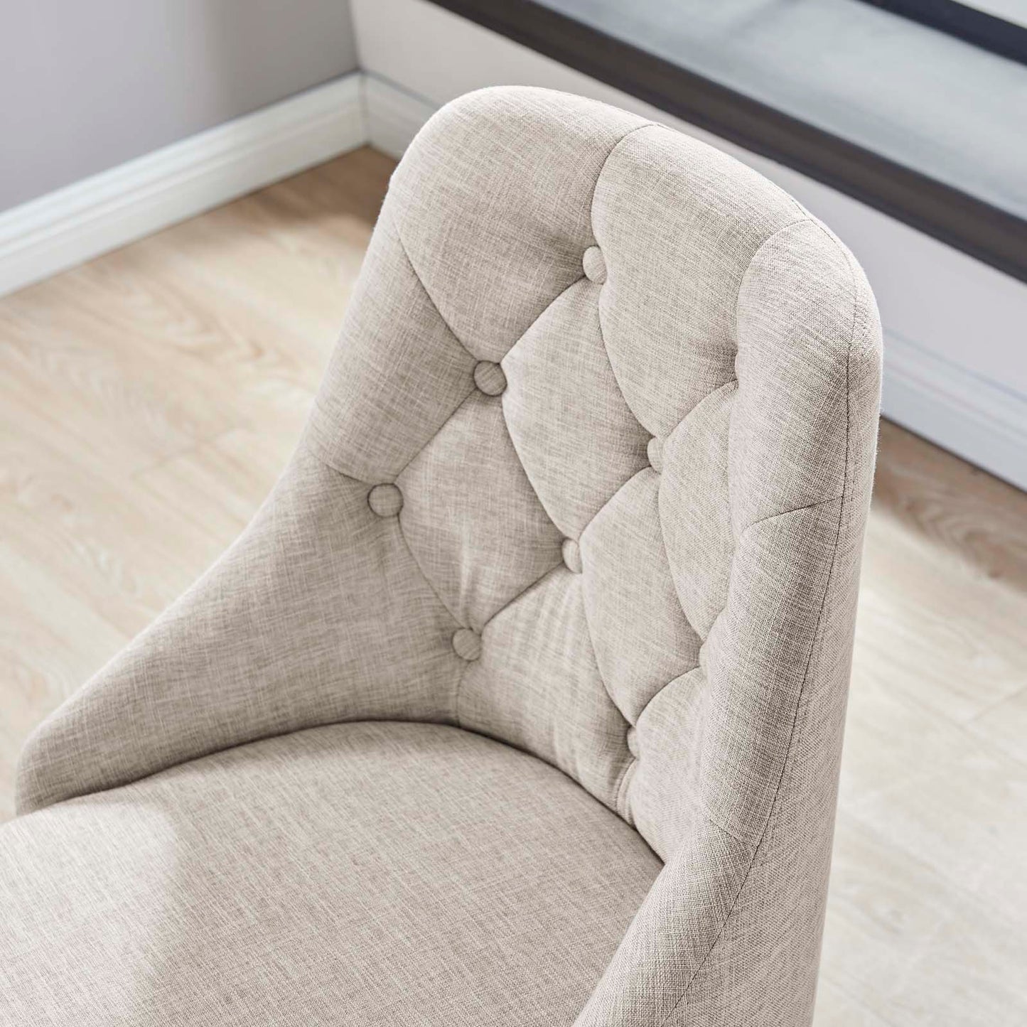 Distinct Tufted Swivel Upholstered Office Chair, Fabric, Black Beige, 19877