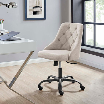 Distinct Tufted Swivel Upholstered Office Chair, Fabric, Black Beige, 19877