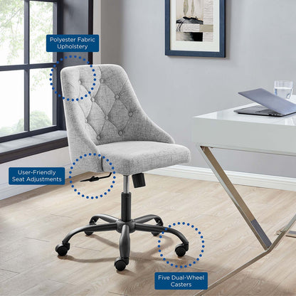 Distinct Tufted Swivel Upholstered Office Chair, Fabric, Black Grey Gray, 19878