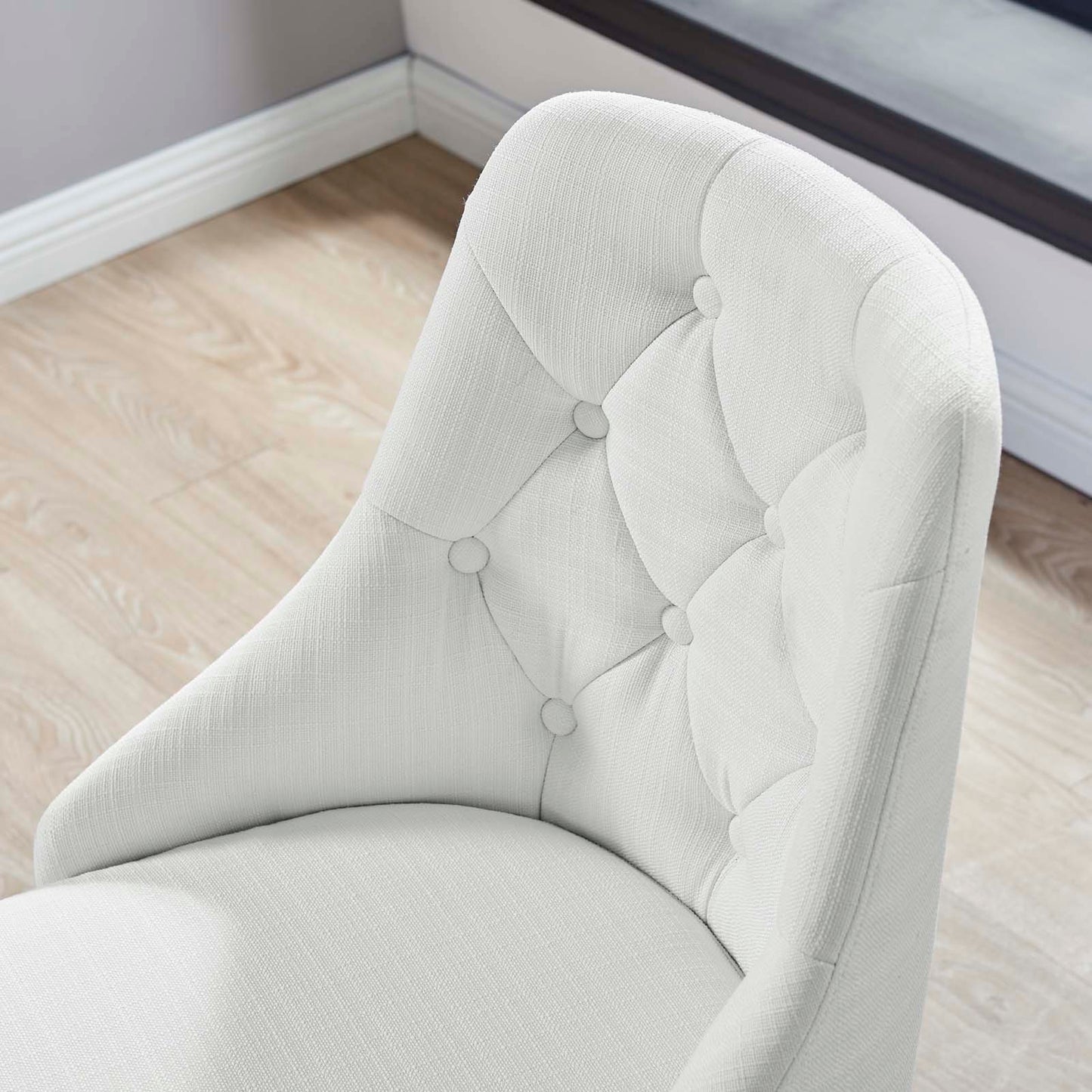 Distinct Tufted Swivel Upholstered Office Chair, Fabric, Black White, 19879