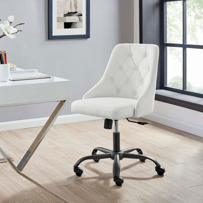 Distinct Tufted Swivel Upholstered Office Chair, Fabric, Black White, 19879