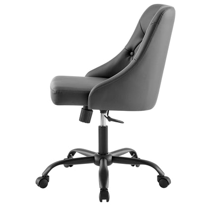 Distinct Tufted Swivel Vegan Leather Office Chair, Faux Vegan Leather, Black Grey Gray, 19880