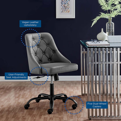 Distinct Tufted Swivel Vegan Leather Office Chair, Faux Vegan Leather, Black Grey Gray, 19880