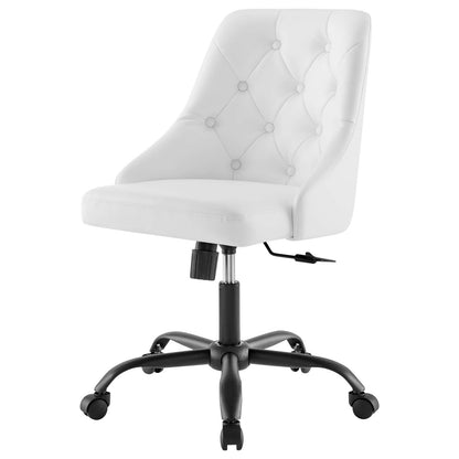 Distinct Tufted Swivel Vegan Leather Office Chair, Faux Vegan Leather, Black White, 19882