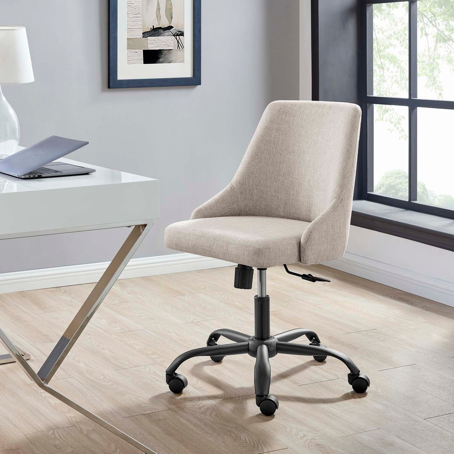 Designate Swivel Upholstered Office Chair, Fabric, Black Beige, 19883