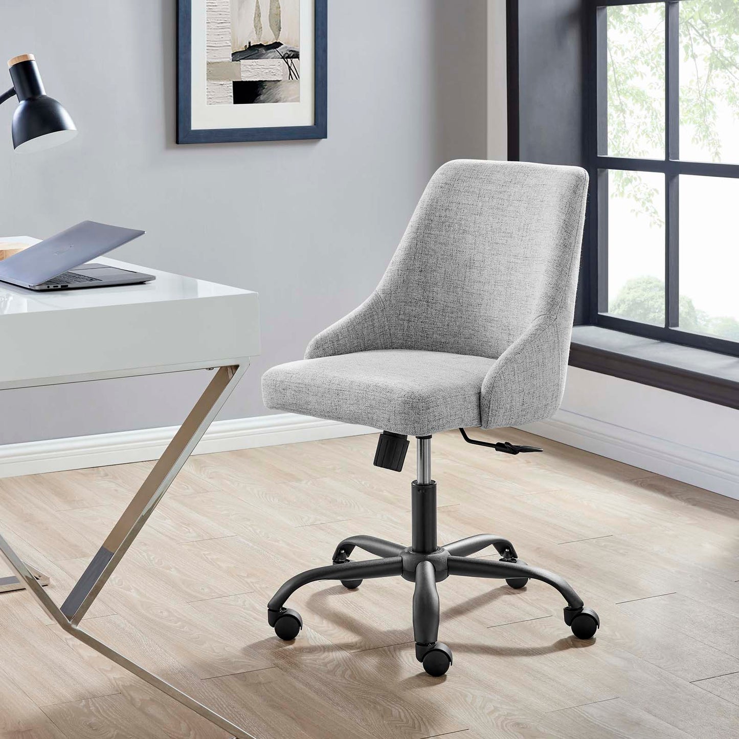 Designate Swivel Upholstered Office Chair, Fabric, Black Grey Gray, 19884