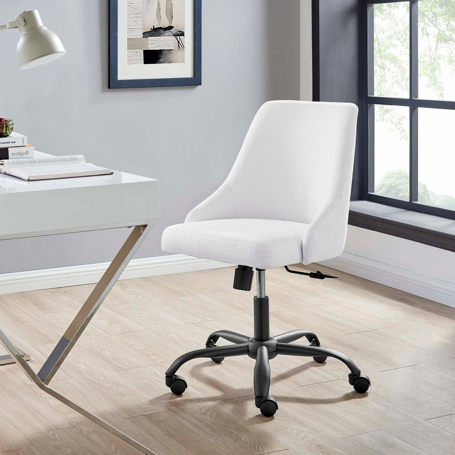 Designate Swivel Upholstered Office Chair, Fabric, Black White, 19885