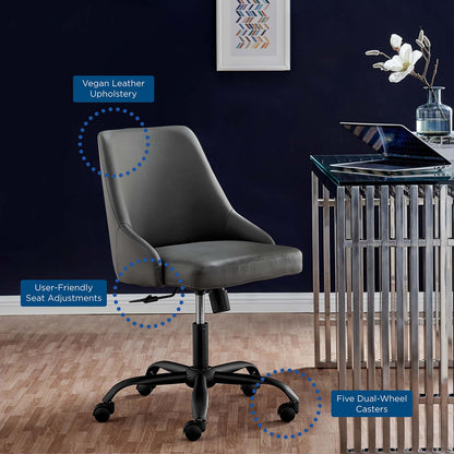 Designate Swivel Vegan Leather Office Chair, Faux Vegan Leather, Black Grey Gray, 19886