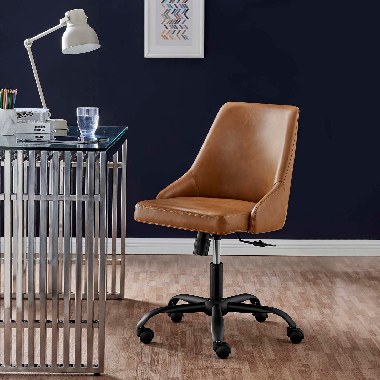 Designate Swivel Vegan Leather Office Chair, Faux Vegan Leather, Black Tan, 19887