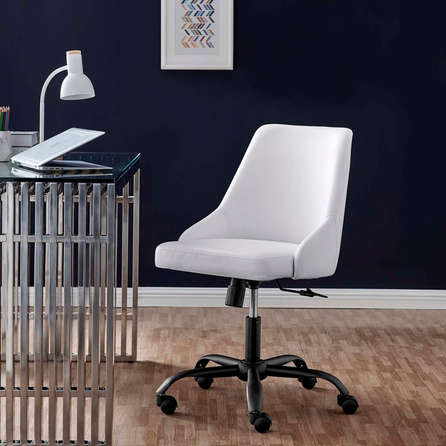 Designate Swivel Vegan Leather Office Chair, Faux Vegan Leather, Black White, 19888