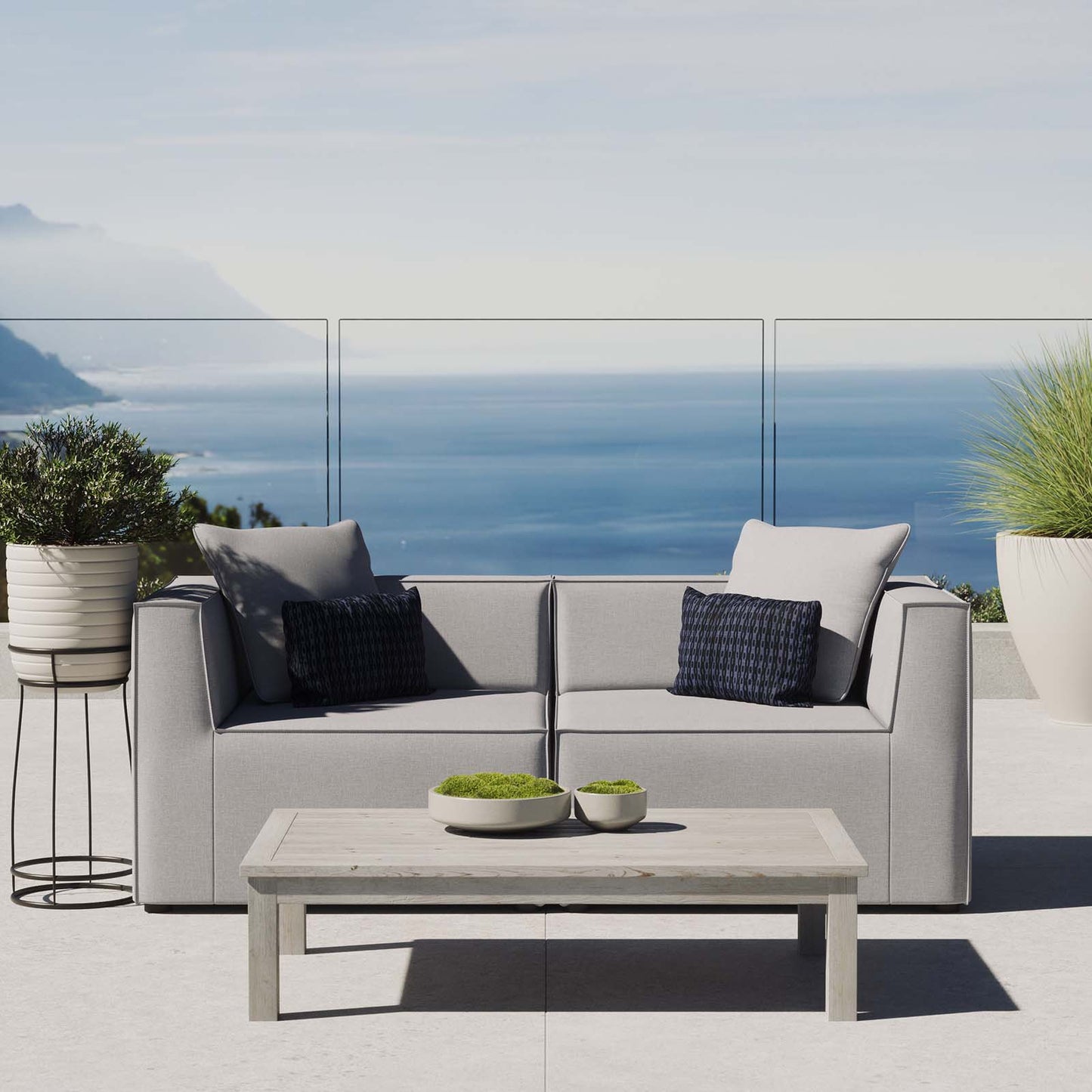 Saybrook Outdoor Patio Upholstered 2-Piece Sectional Sofa Loveseat, Fabric, Grey Gray, 19889