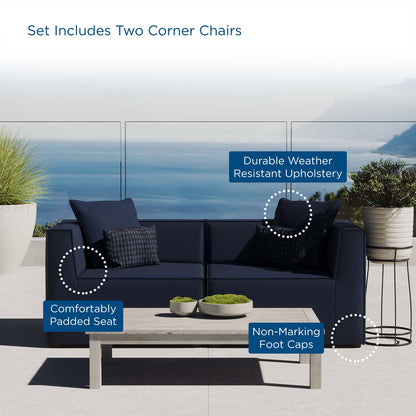 Saybrook Outdoor Patio Upholstered 2-Piece Sectional Sofa Loveseat, Fabric, Blue Navy, 19890