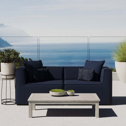 Saybrook Outdoor Patio Upholstered 2-Piece Sectional Sofa Loveseat, Fabric, Blue Navy, 19890