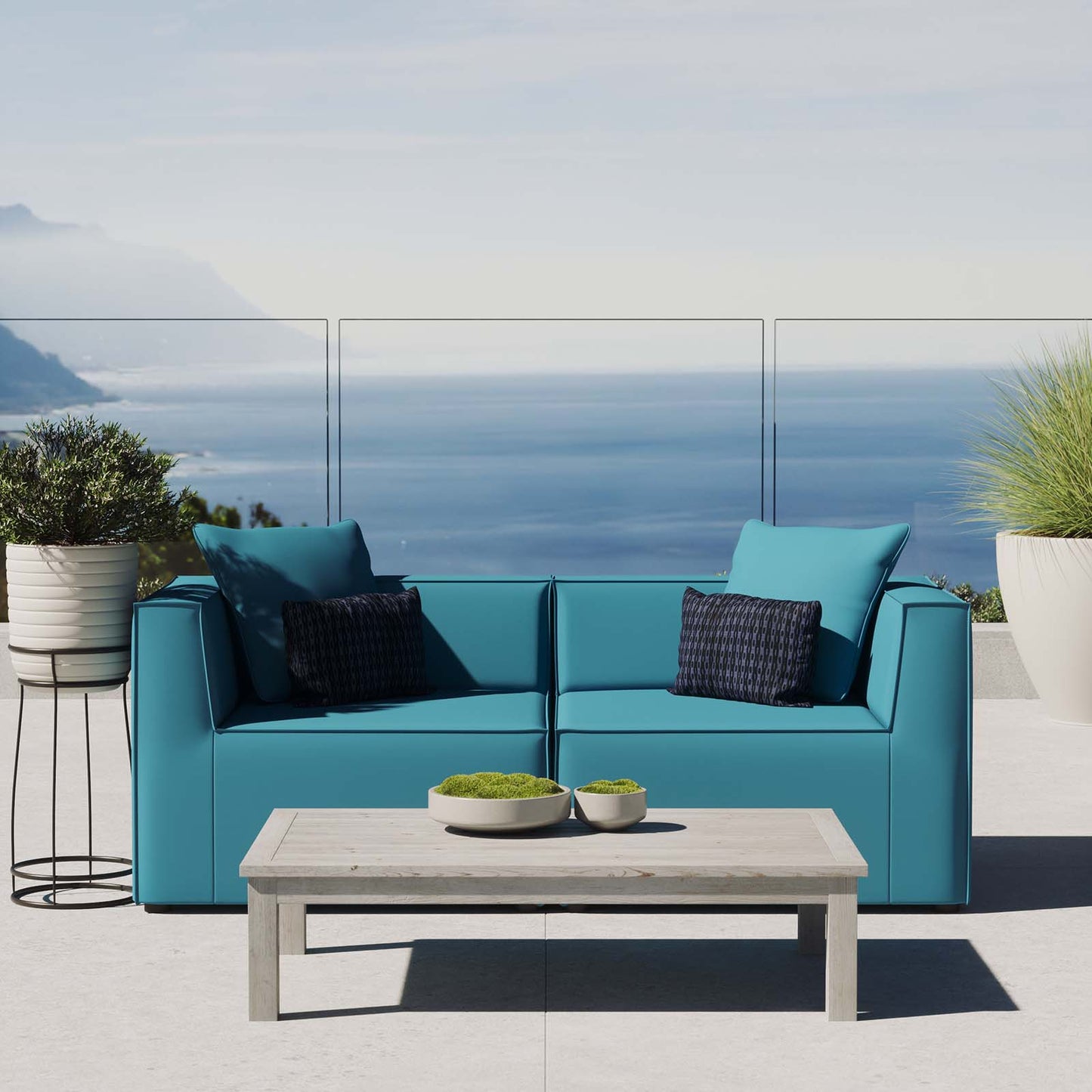 Saybrook Outdoor Patio Upholstered 2-Piece Sectional Sofa Loveseat, Fabric, Blue, 19891