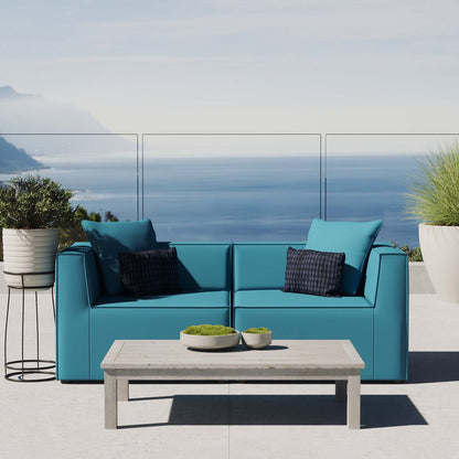 Saybrook Outdoor Patio Upholstered 2-Piece Sectional Sofa Loveseat, Fabric, Blue, 19891