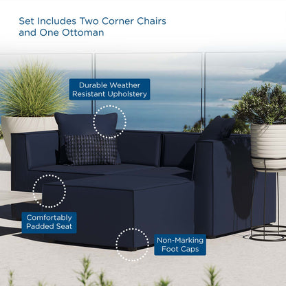 Saybrook Outdoor Patio Upholstered Loveseat and Ottoman Set, Fabric, Blue Navy, 19894