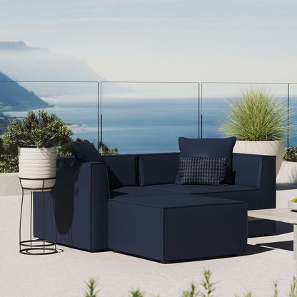 Saybrook Outdoor Patio Upholstered Loveseat and Ottoman Set, Fabric, Blue Navy, 19894