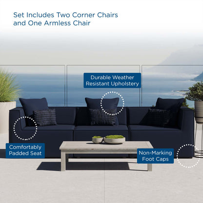 Saybrook Outdoor Patio Upholstered 3-Piece Sectional Sofa, Fabric, Blue Navy, 19898