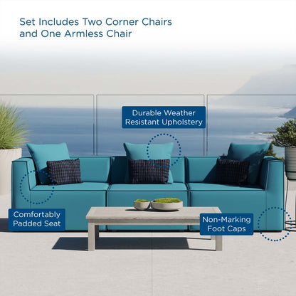 Saybrook Outdoor Patio Upholstered 3-Piece Sectional Sofa, Fabric, Blue, 19899