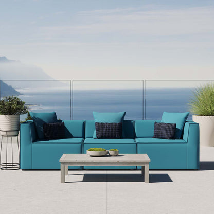 Saybrook Outdoor Patio Upholstered 3-Piece Sectional Sofa, Fabric, Blue, 19899