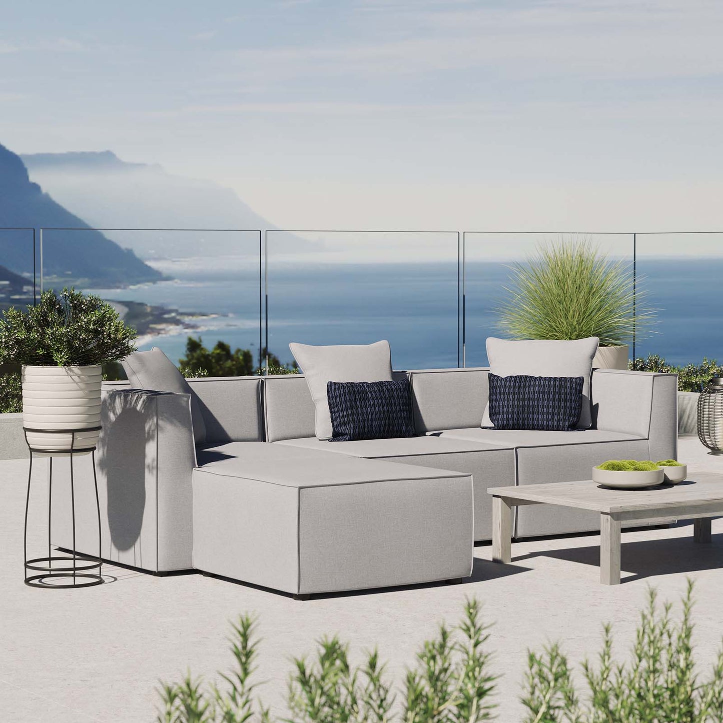 Saybrook Outdoor Patio Upholstered 4-Piece Sectional Sofa, Fabric, Grey Gray, 19901