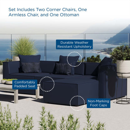 Saybrook Outdoor Patio Upholstered 4-Piece Sectional Sofa, Fabric, Blue Navy, 19902
