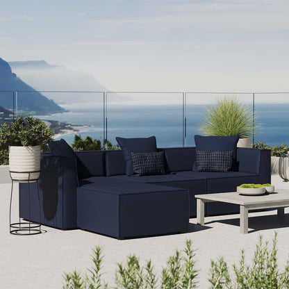 Saybrook Outdoor Patio Upholstered 4-Piece Sectional Sofa, Fabric, Blue Navy, 19902